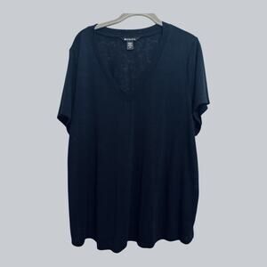 ATHLETA Womens Shirt Black V Neck Short Sleeve Tencel Modal Top Athleisure 2X